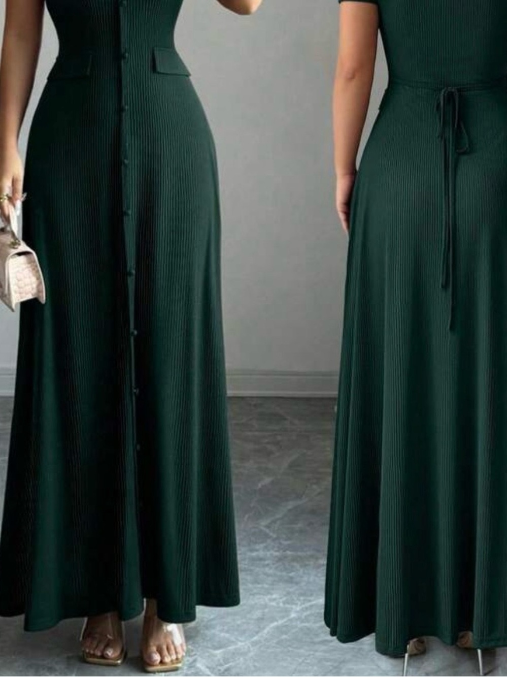 Women's Dark Green Ribbed Maxi Skirt